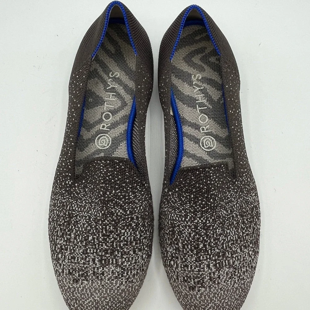 Rothys The Loafer Twilight Metallic Ombre Flat Chocolate Silver Wms Sz 11.5